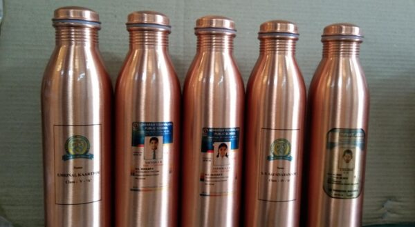 Copper Designer Water Bottle  Print with Free Bottle Cleaning Brush, Leak Proof Protection, Ayurveda and Yoga Health Benefits